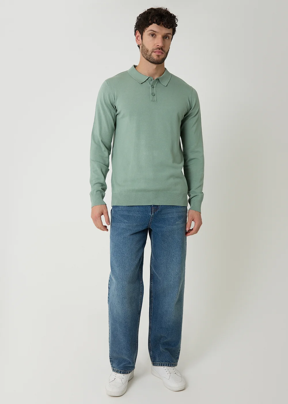 Threadbare Soft Green Knitted Long Sleeve Polo Jumper - XL Image 3