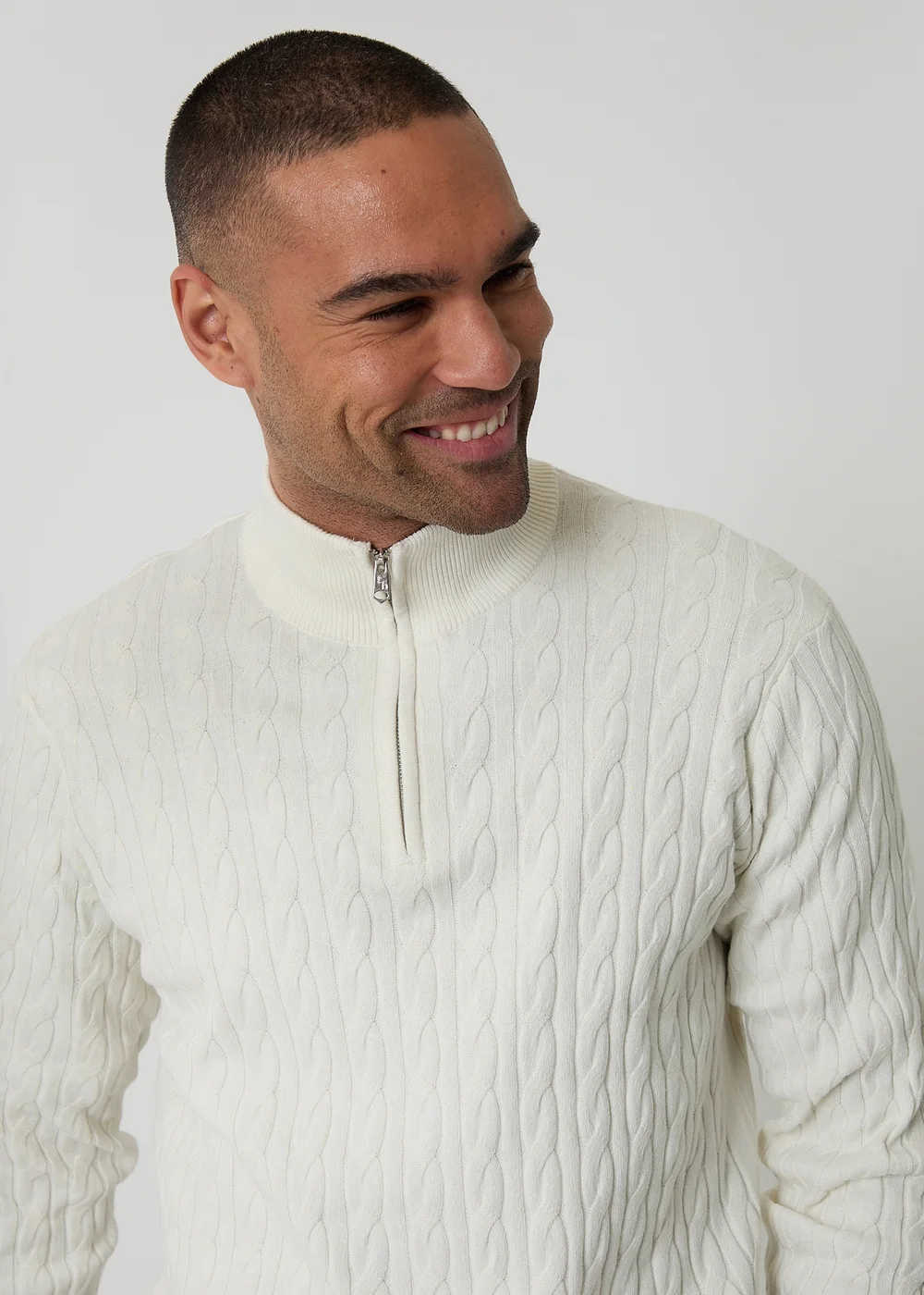 Threadbare Natural Cable Knit Quarter Zip Jumper - 2XL Image 4