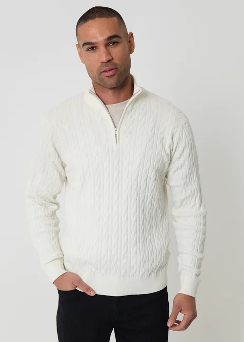 Threadbare Natural Cable Knit Quarter Zip Jumper - 2XL Image 1