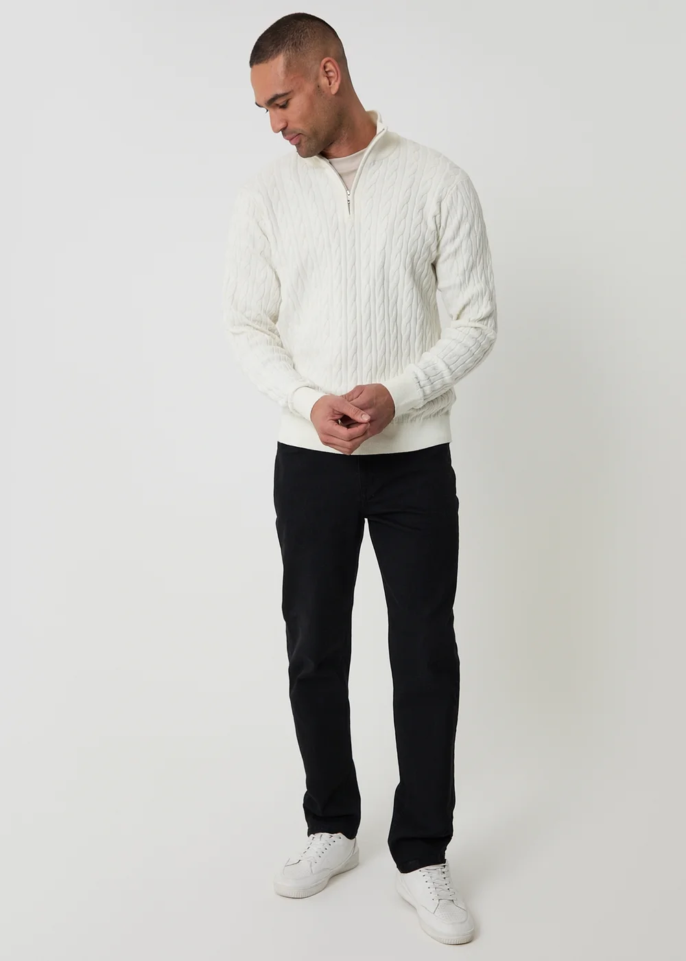 Threadbare Natural Cable Knit Quarter Zip Jumper - 2XL Image 3