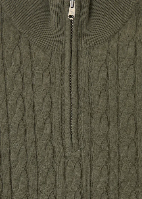 Threadbare Olive Cable Knit Quarter Zip Jumper - XL Image 5