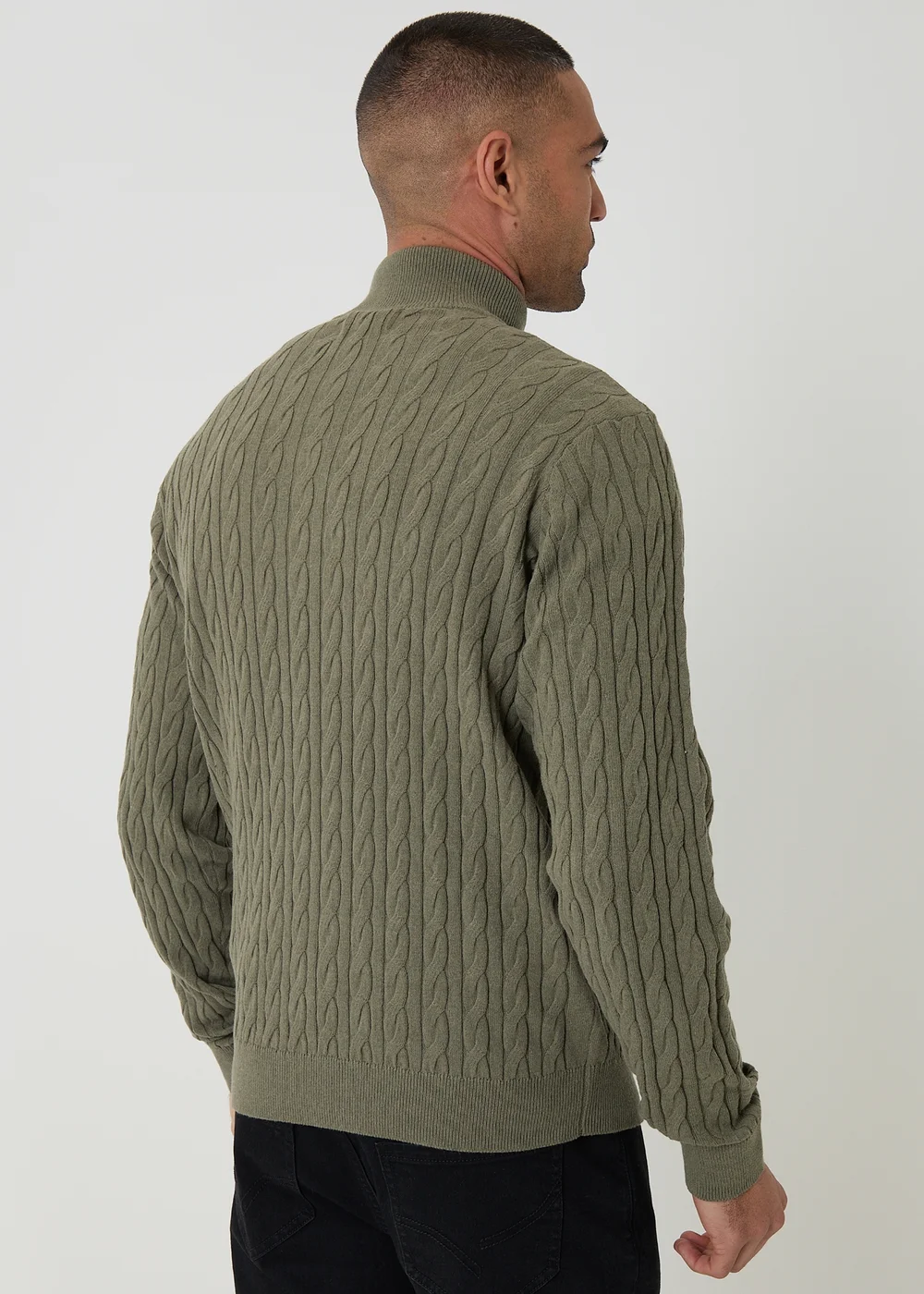 Threadbare Olive Cable Knit Quarter Zip Jumper - XL Image 2