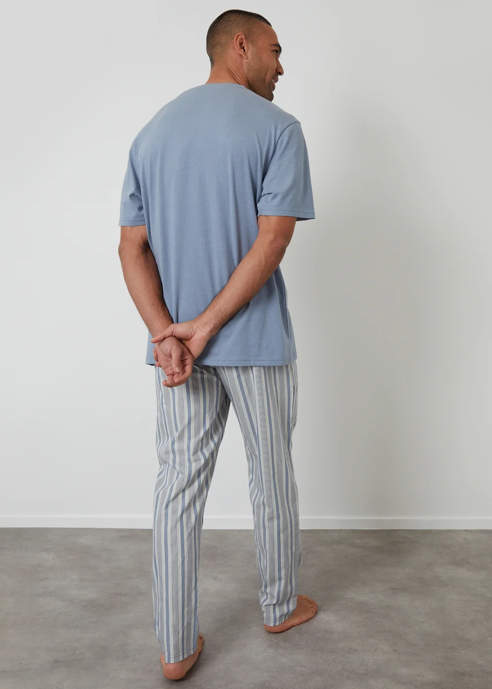 Threadbare Blue Pyjama T-Shirt & Stripe Bottoms Set - S Image 2