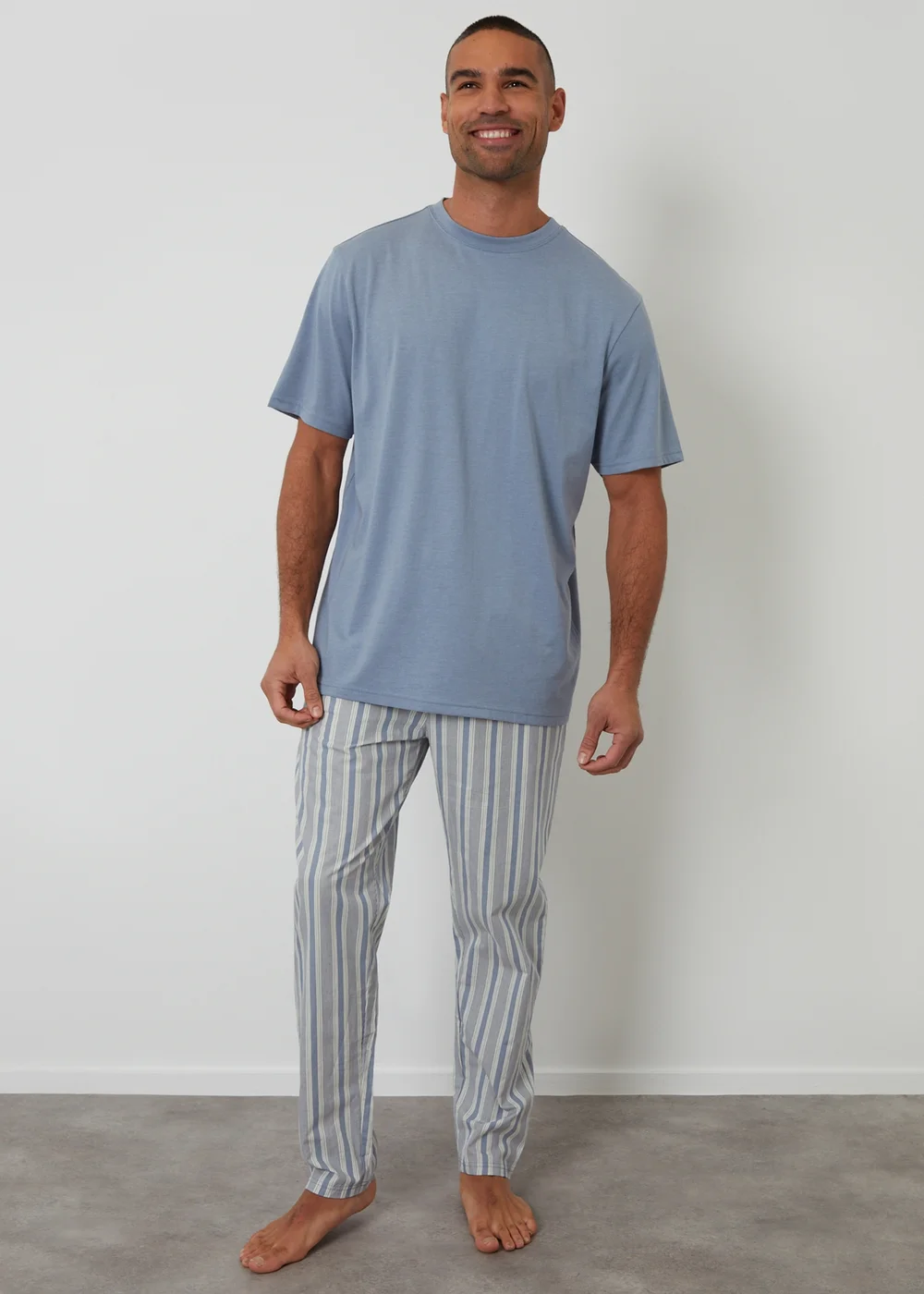 Threadbare Blue Pyjama T-Shirt & Stripe Bottoms Set - S Image 1