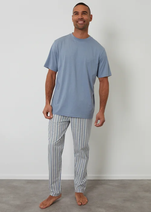 Threadbare Blue Pyjama T-Shirt & Stripe Bottoms Set - S Image 1