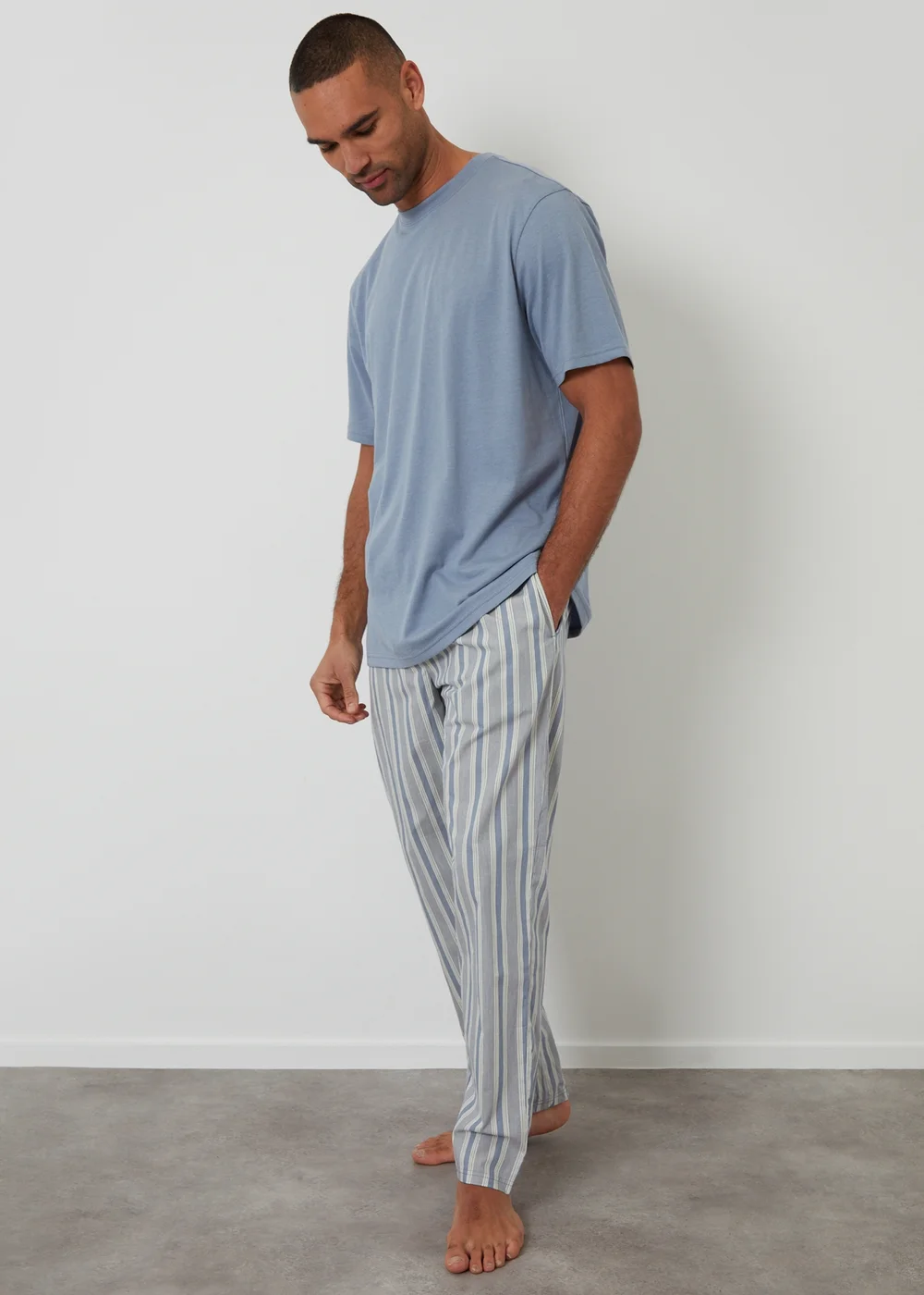 Threadbare Blue Pyjama T-Shirt & Stripe Bottoms Set - S Image 4