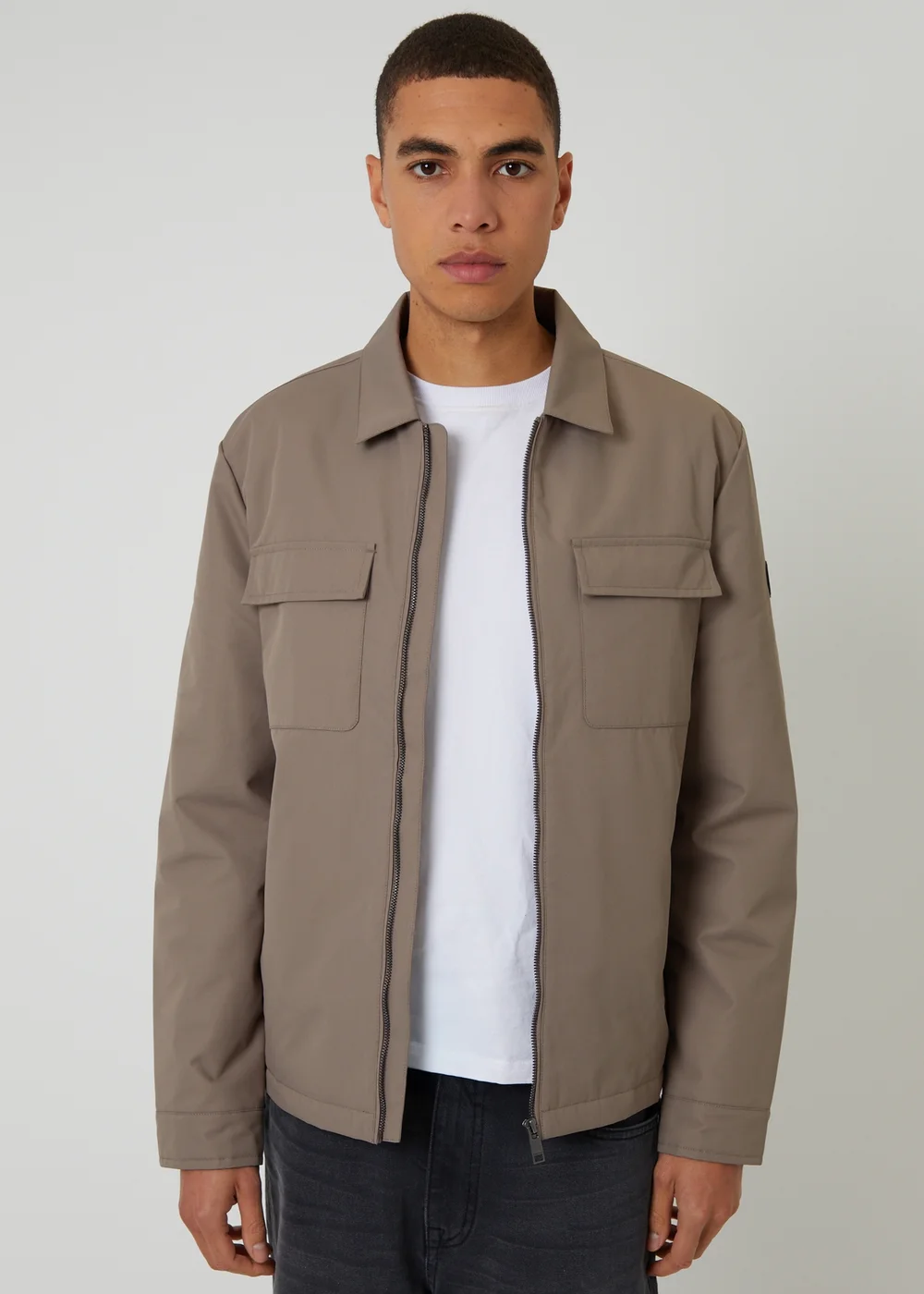 Threadbare Taupe Showerproof Lightweight Zip Up Jacket - M Image 1