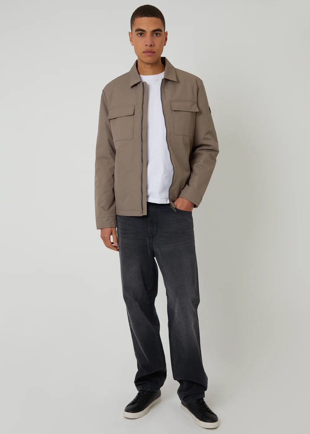 Threadbare Taupe Showerproof Lightweight Zip Up Jacket - M Image 3