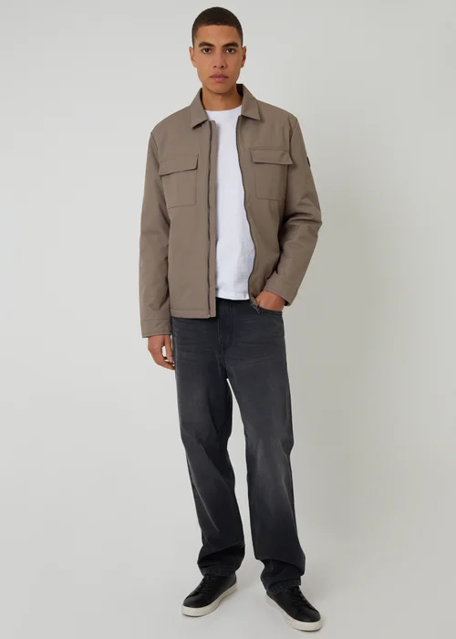 Threadbare Taupe Showerproof Lightweight Zip Up Jacket - M Image 3
