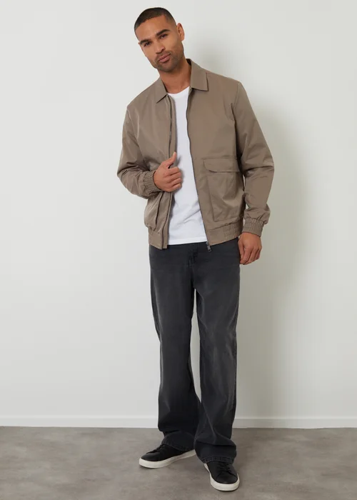 Threadbare Taupe Showerproof Patch Pocket Zip Up Jacket - L Image 3