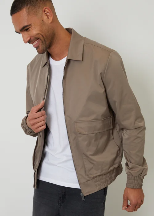 Threadbare Taupe Showerproof Patch Pocket Zip Up Jacket - L Image 1