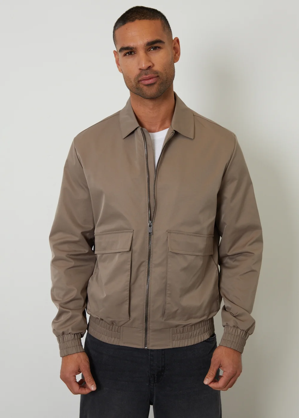 Threadbare Taupe Showerproof Patch Pocket Zip Up Jacket - L Image 5