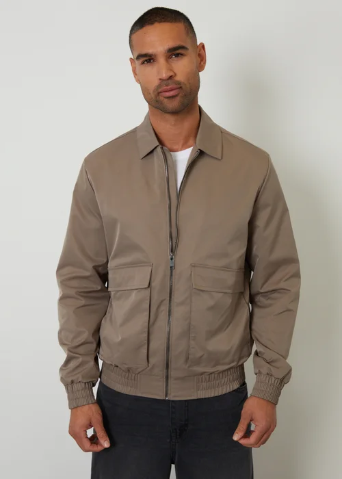 Threadbare Taupe Showerproof Patch Pocket Zip Up Jacket - L Image 5
