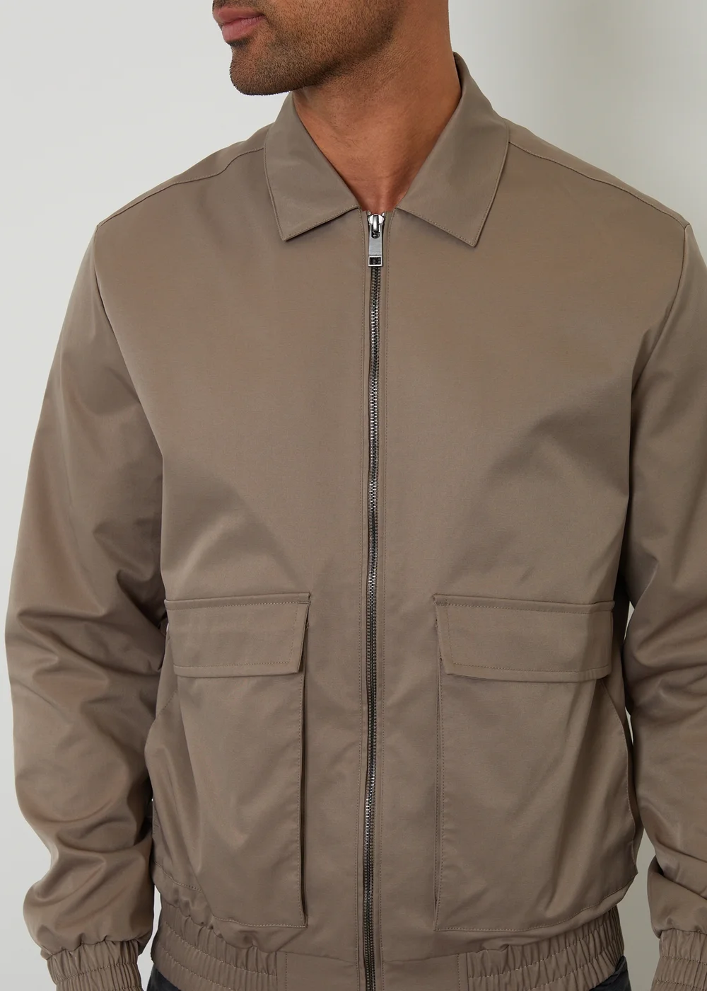 Threadbare Taupe Showerproof Patch Pocket Zip Up Jacket - L Image 4