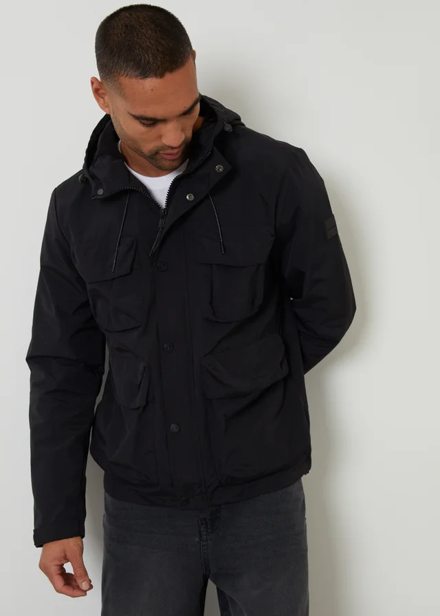 Threadbare Black Hooded Utility Coat