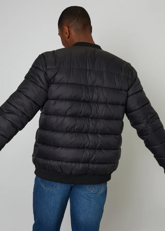 Threadbare Black Quilted Bomber Jacket