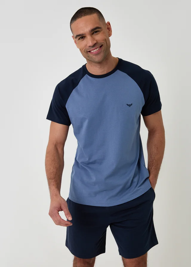 Threadbare Blue Raglan Short Sleeve Top & Shorts Lounge Set