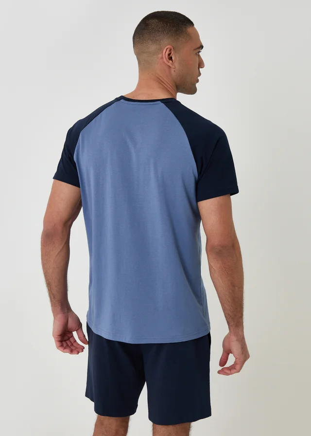 Threadbare Blue Raglan Short Sleeve Top & Shorts Lounge Set