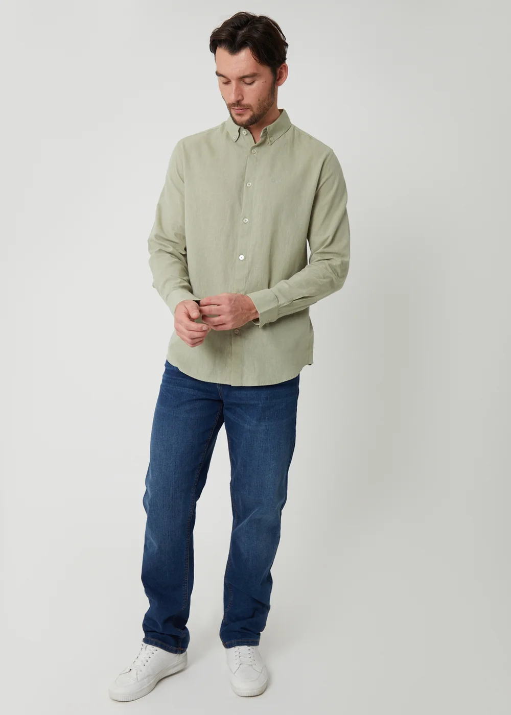 Threadbare Soft Green Linen Blend Long Sleeve Shirt - S Image 3