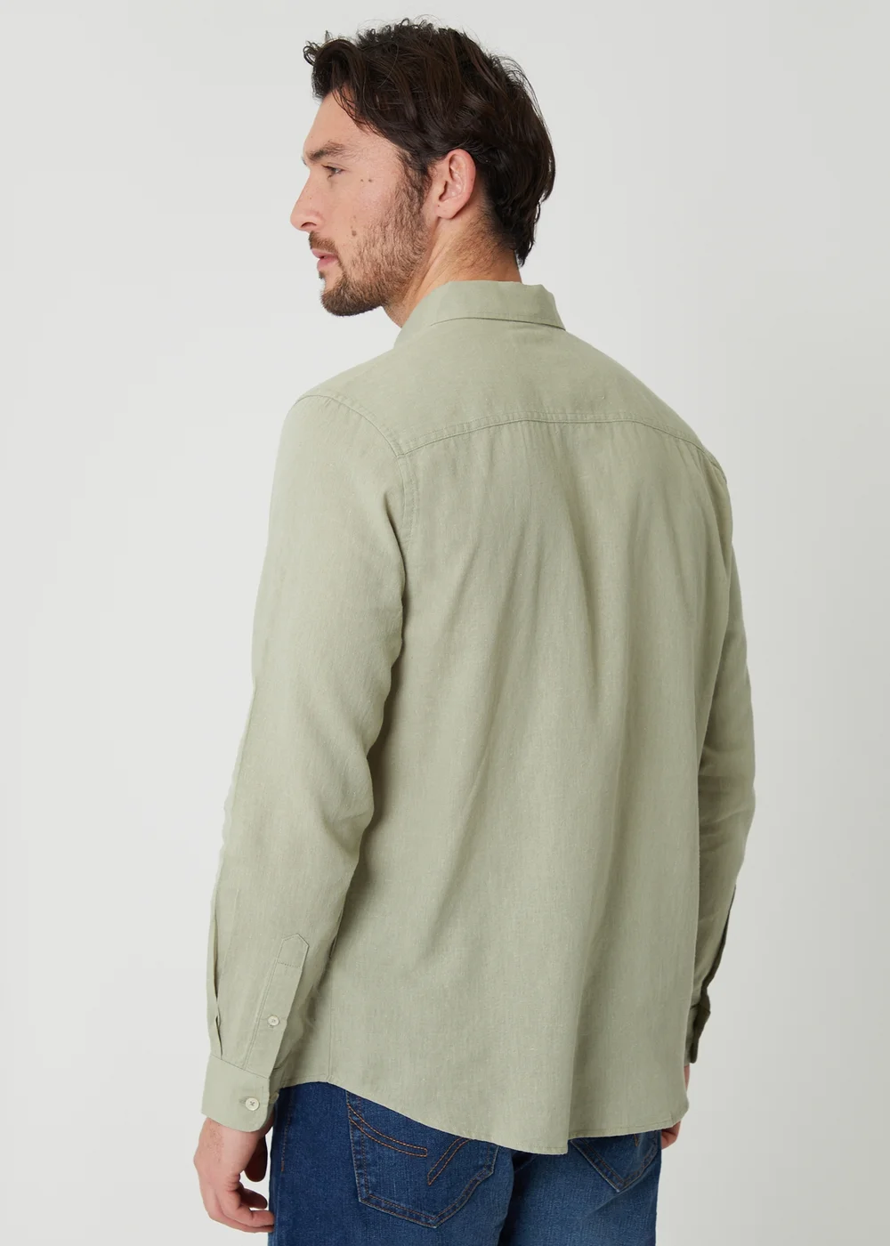 Threadbare Soft Green Linen Blend Long Sleeve Shirt - S Image 2