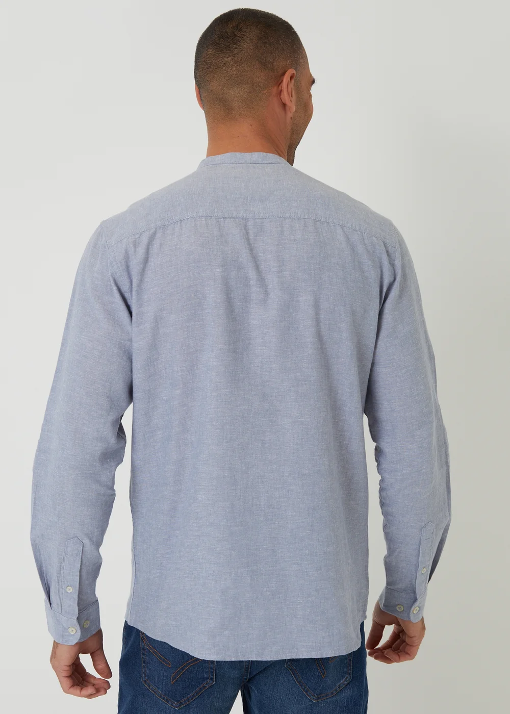 Threadbare Blue Linen Blend Long Sleeve Grandad Collar Shirt - XL Image 2