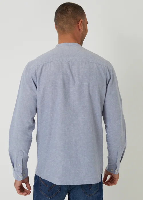 Threadbare Blue Linen Blend Long Sleeve Grandad Collar Shirt - XL Image 2