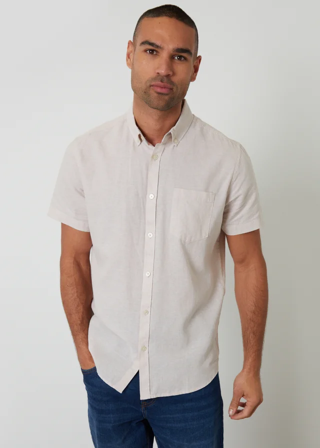 Threadbare Stone Short Sleeve Linen Blend Shirt