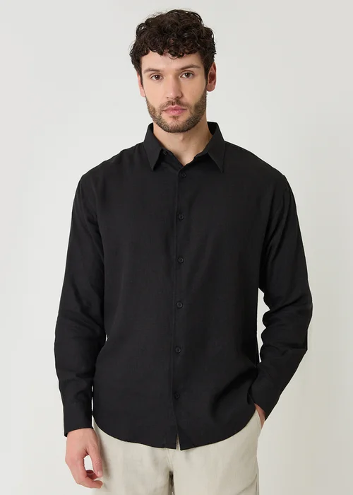 Threadbare Black Relaxed Fit Linen Blend Shirt - XL Image 5