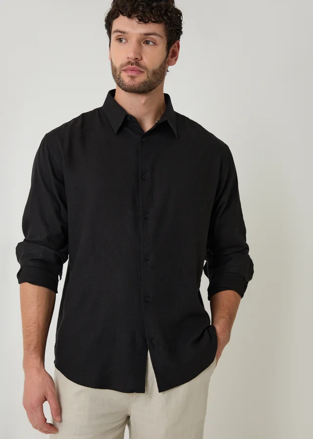 Threadbare Black Relaxed Fit Linen Blend Shirt