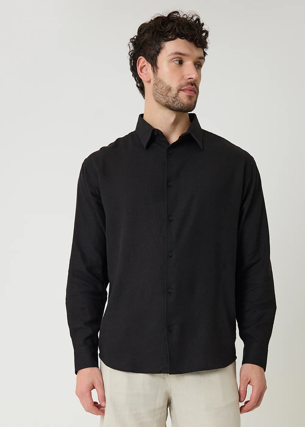 Threadbare Black Relaxed Fit Linen Blend Shirt - XL Image 3