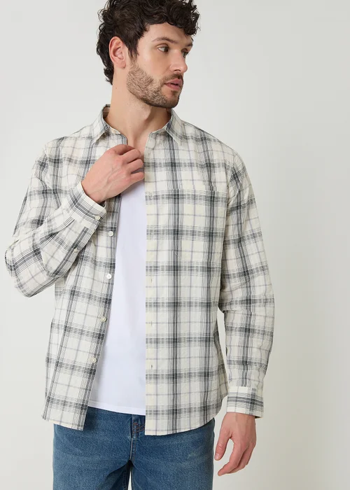 Threadbare Stone Check Cotton Long Sleeve Shirt - 2XL Image 1