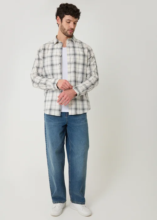 Threadbare Stone Check Cotton Long Sleeve Shirt - 2XL Image 3