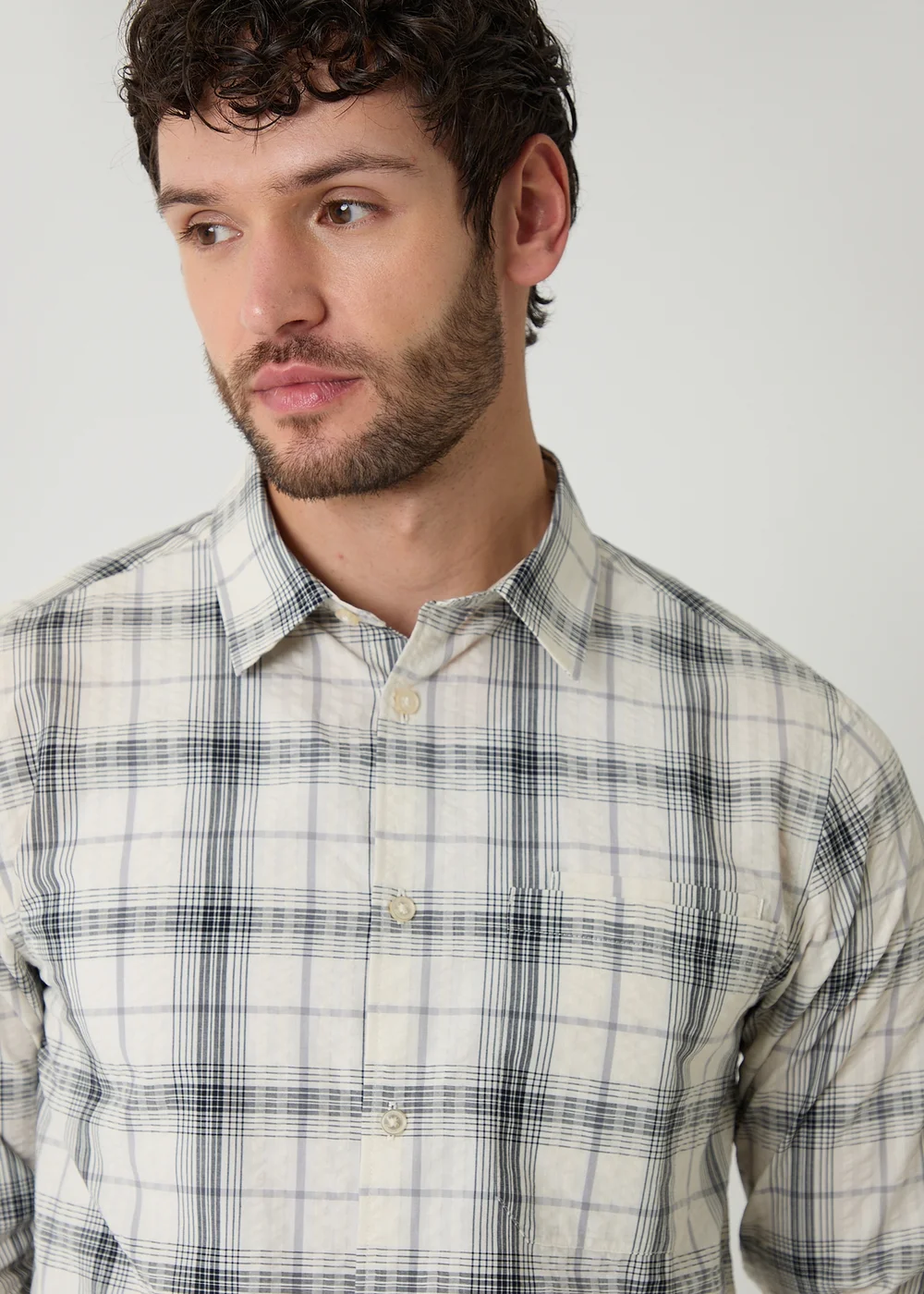 Threadbare Stone Check Cotton Long Sleeve Shirt - 2XL Image 4