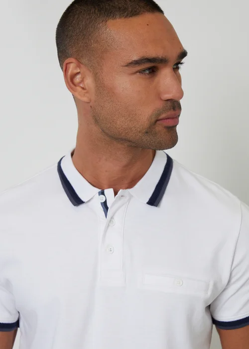 Threadbare White Jetted Pocket Cotton Polo Shirt - M Image 3