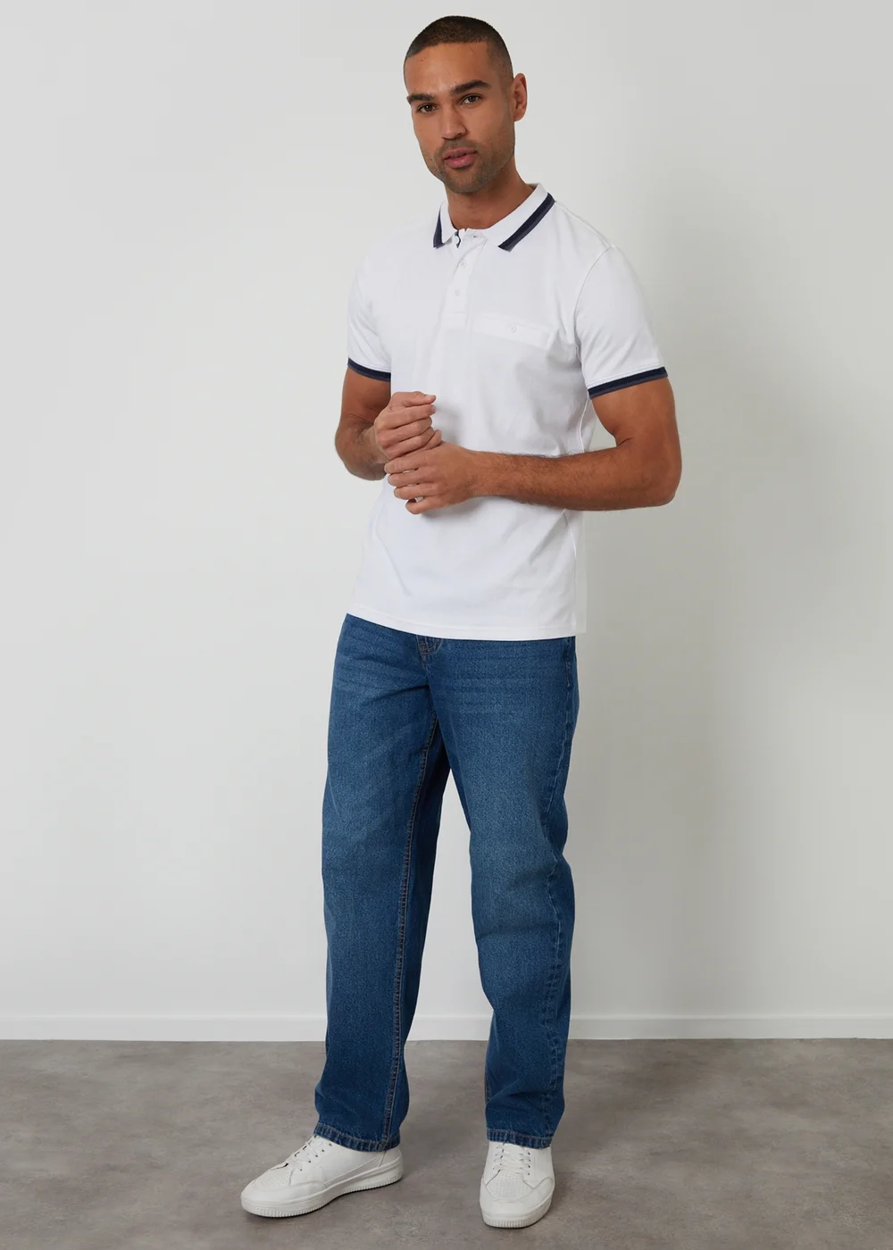 Threadbare White Jetted Pocket Cotton Polo Shirt - M Image 4