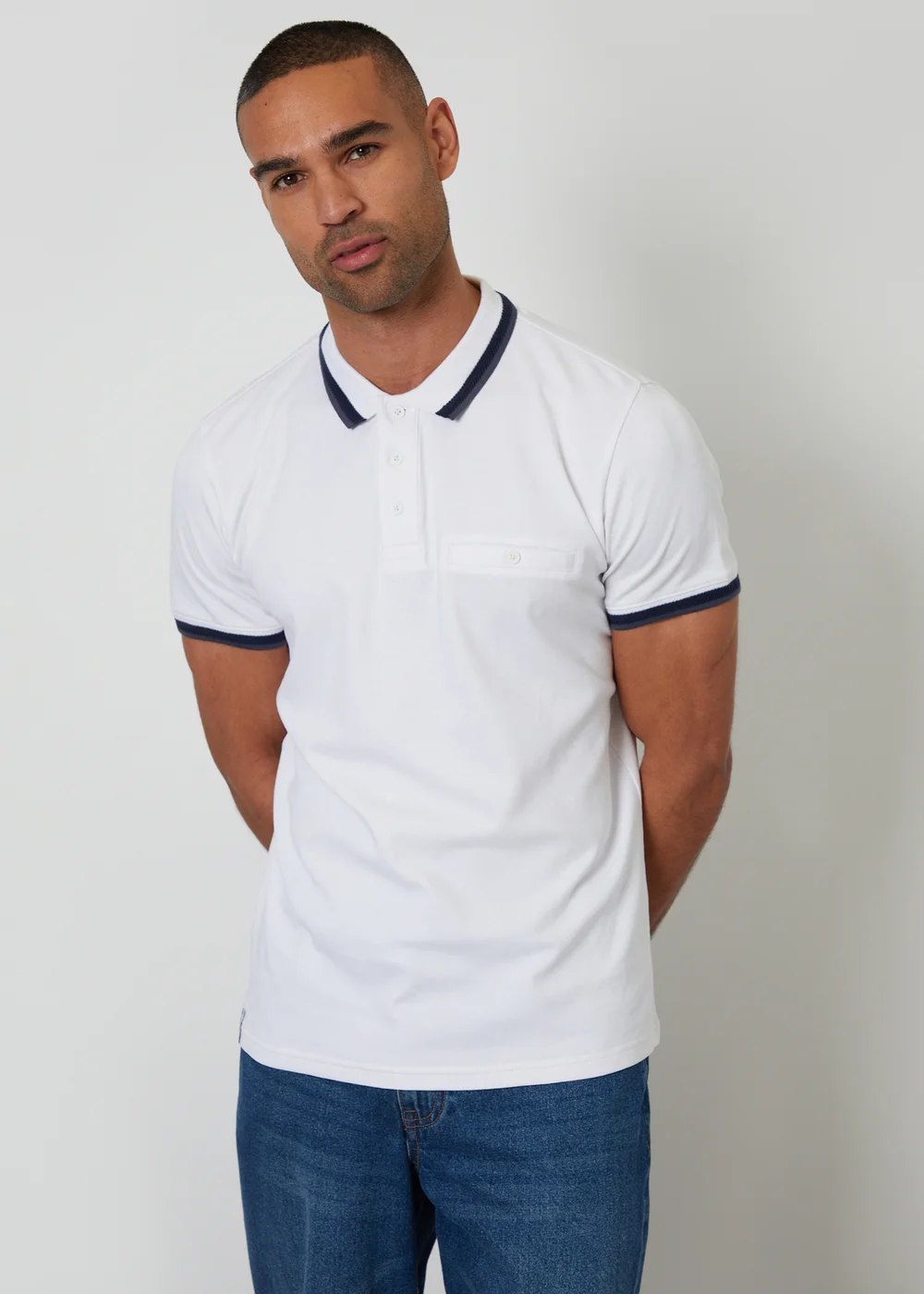 Threadbare White Jetted Pocket Cotton Polo Shirt - M Image 1