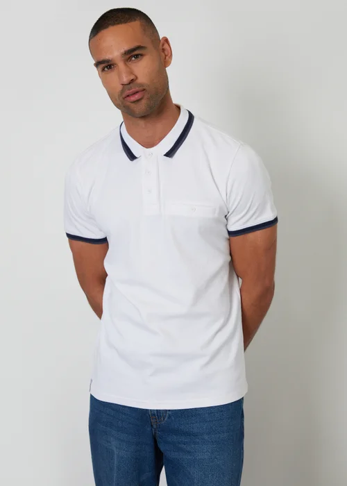 Threadbare White Jetted Pocket Cotton Polo Shirt - M Image 1