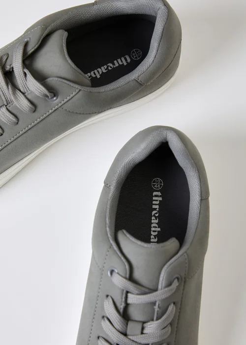 Threadbare Grey Faux Suede Court Trainers - 8 Image 4