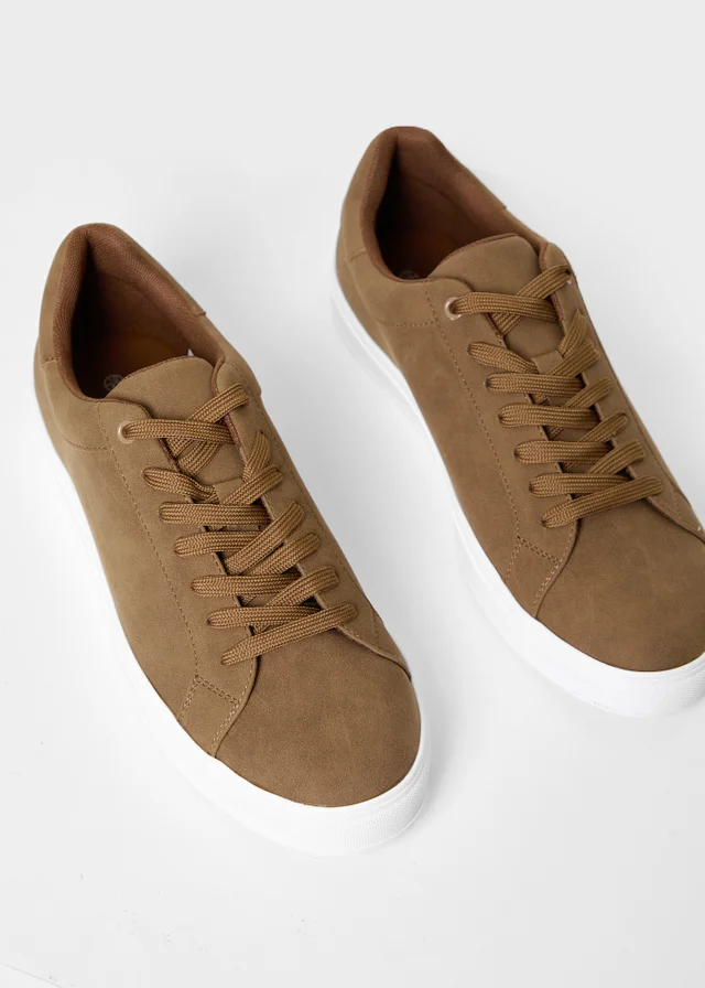 Threadbare Tan Faux Suede Court Trainers