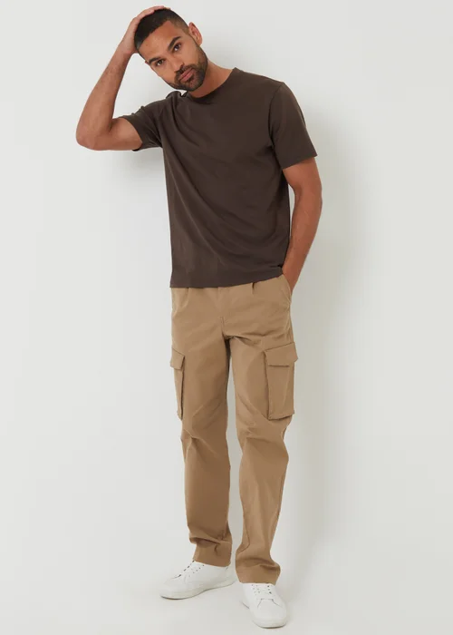 Threadbare Stone Relaxed Fit Cotton Cargo Trousers With Stretch - 32/L32 Image 3