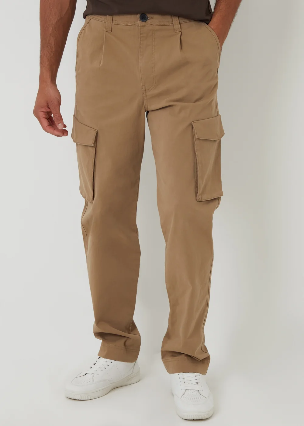 Threadbare Stone Relaxed Fit Cotton Cargo Trousers With Stretch - 32/L32 Image 1