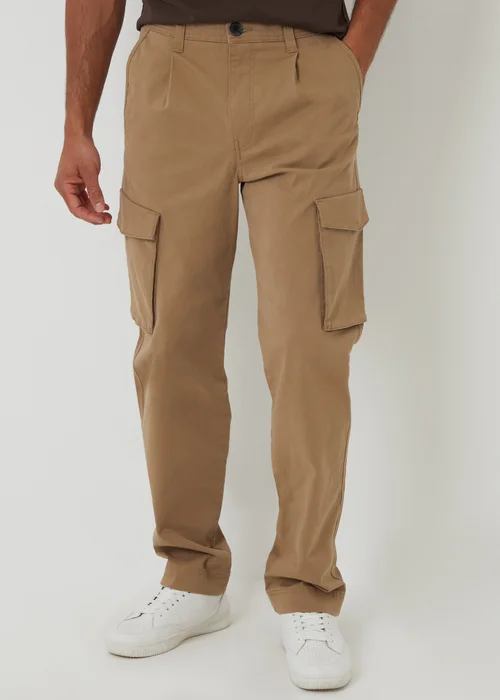 Threadbare Stone Relaxed Fit Cotton Cargo Trousers With Stretch - 32/L32 Image 1