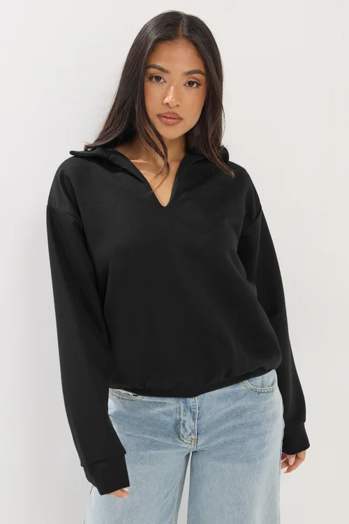 PixieGirl Petite Black Collar Oversized Sweatshirt - 16 Image 1