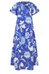 PixieGirl Petite Blue Floral Tie Neck Midi Dress - 16 Image 5