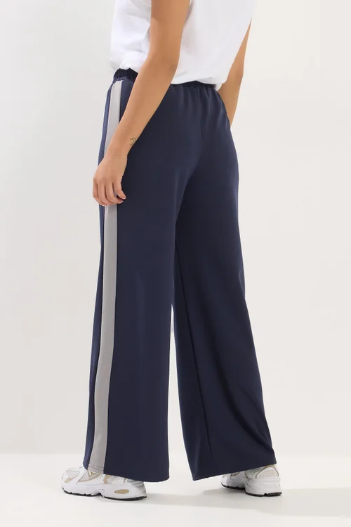 PixieGirl Petite Navy Blue Side Stripe Wide Leg Trousers - 14/L27 Image 3