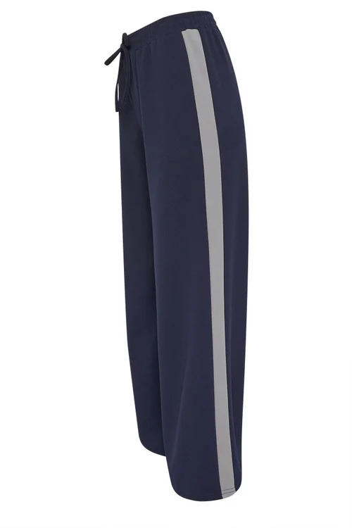 PixieGirl Petite Navy Blue Side Stripe Wide Leg Trousers - 14/L27 Image 5