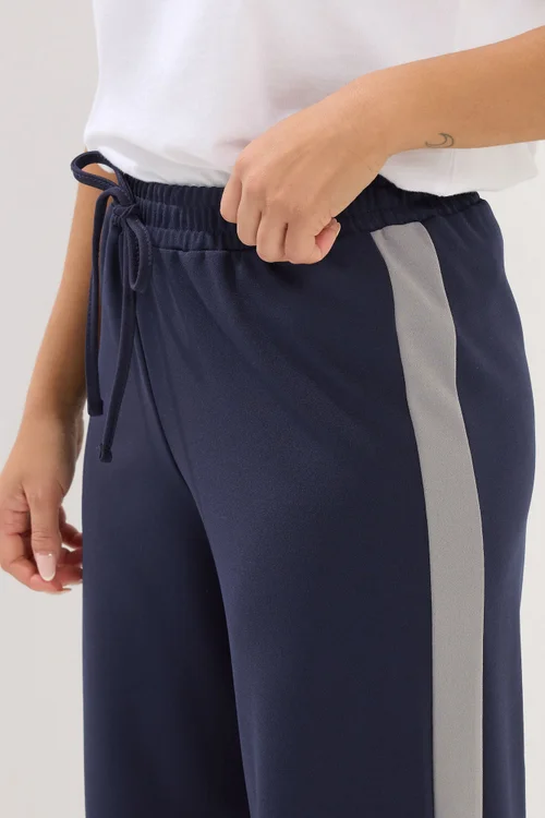 PixieGirl Petite Navy Blue Side Stripe Wide Leg Trousers - 14/L27 Image 4