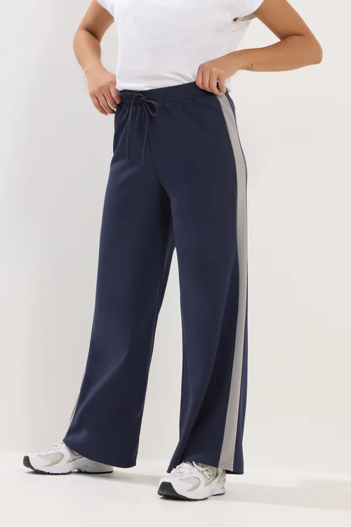 PixieGirl Petite Navy Blue Side Stripe Wide Leg Trousers - 14/L27 Image 2