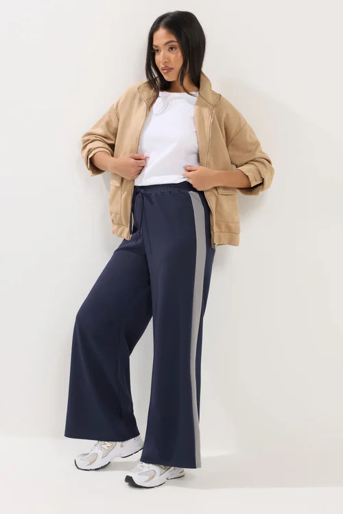 PixieGirl Petite Navy Blue Side Stripe Wide Leg Trousers - 14/L27 Image 1