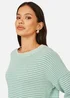 Yumi Sea Green Knitted Stripe Relaxed Jumper - S Image 3